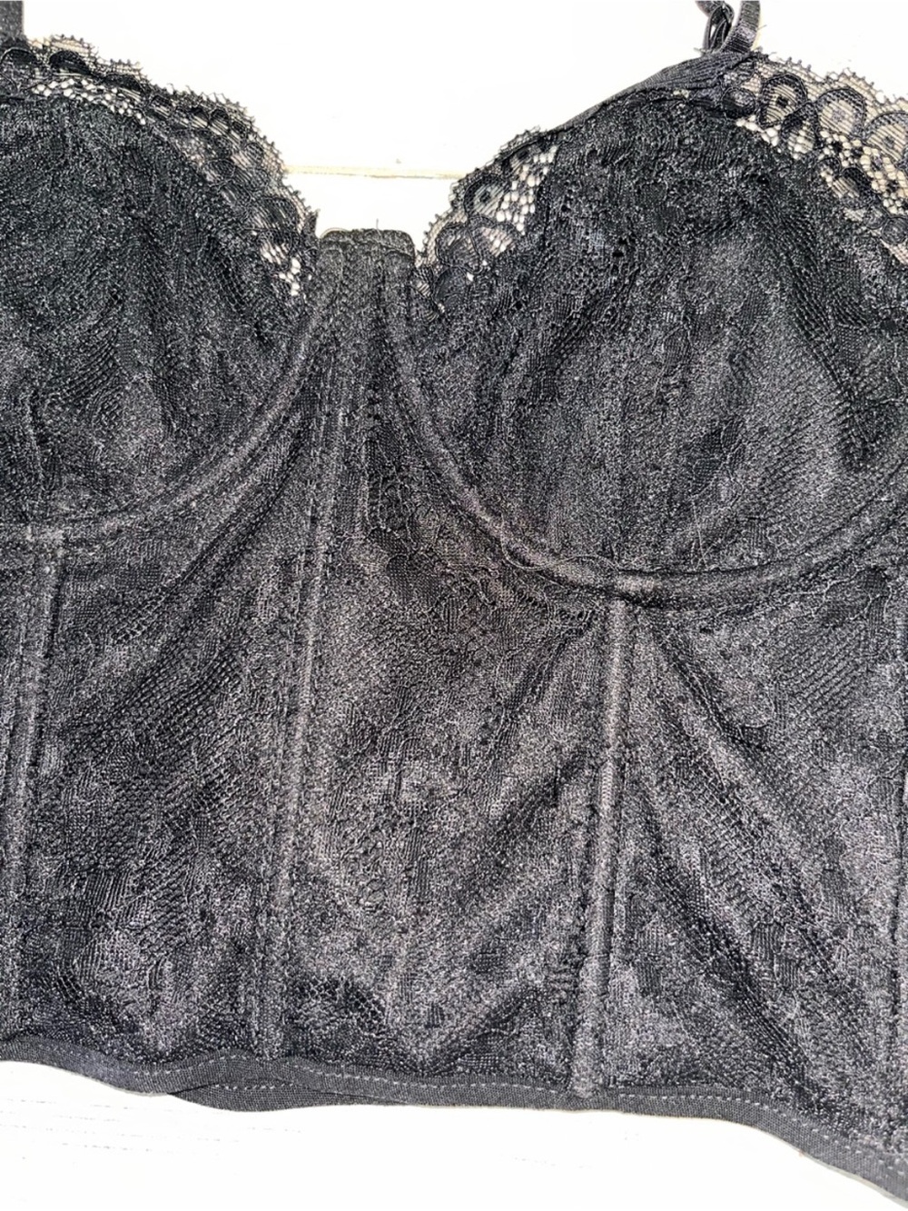 Zara Black Lace Corset Bustier Cami Crop Top Boned Sheer Size M Fits S - Picture 5 of 8